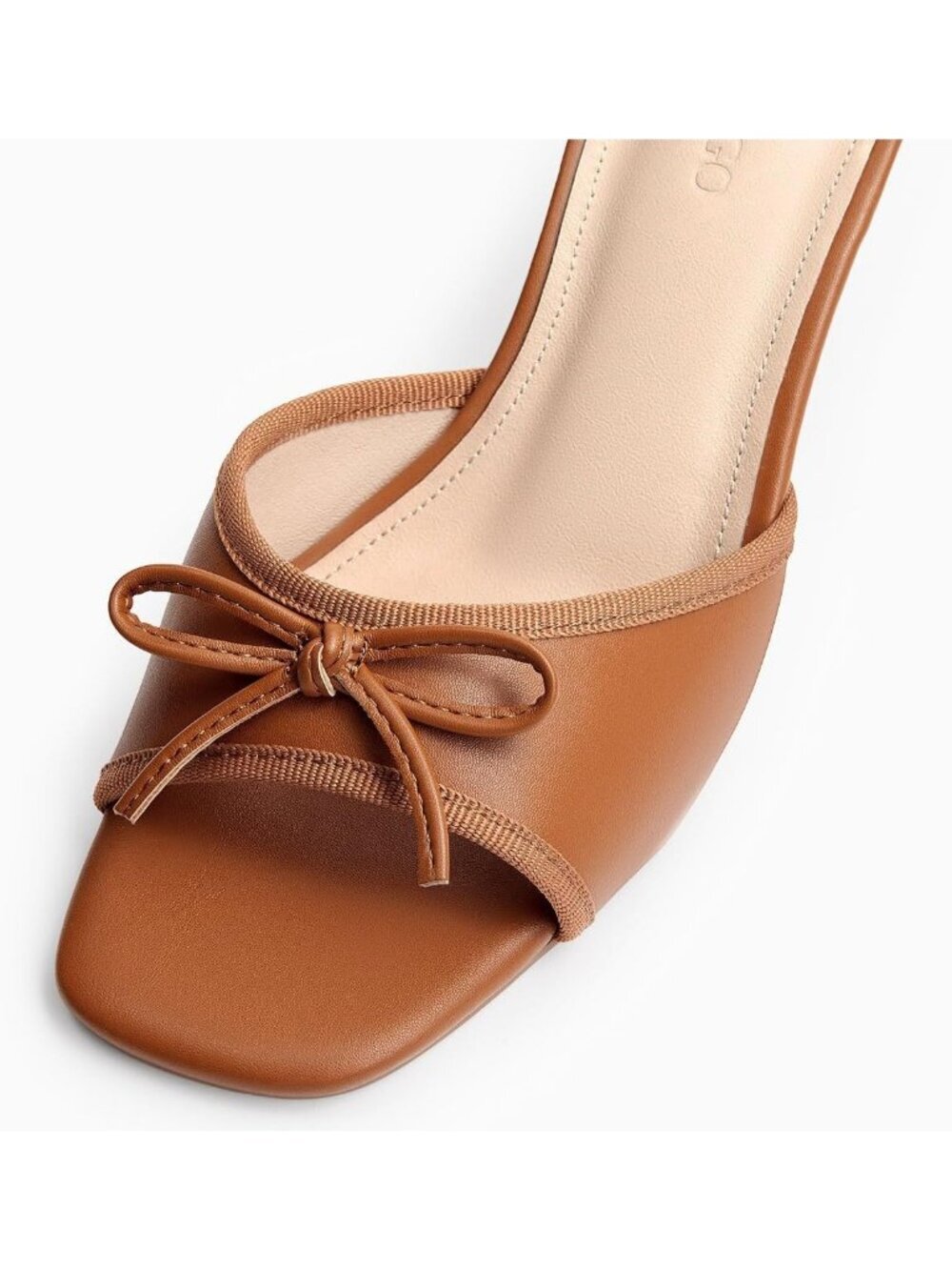 Women's Bow Mules Heels Kitten Heel Slide Brown Sandals Square Toe Shoes - Picture 5 of 5